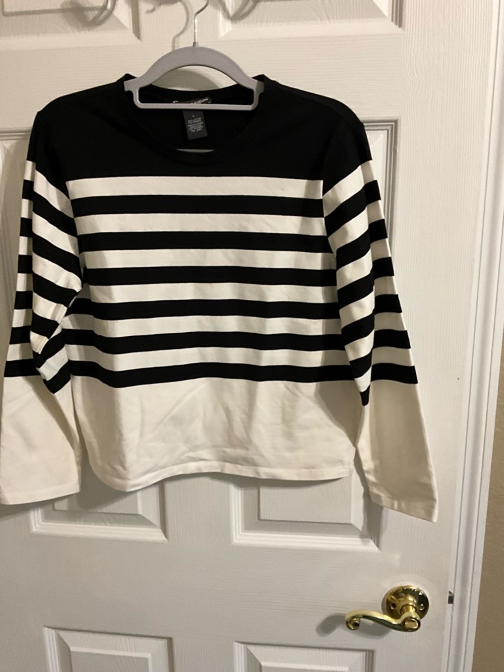 Chelsea & Theodore Black and White Striped Crewneck Sweater